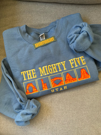 Embroidered The Mighty Five National Parks Utah Crewneck