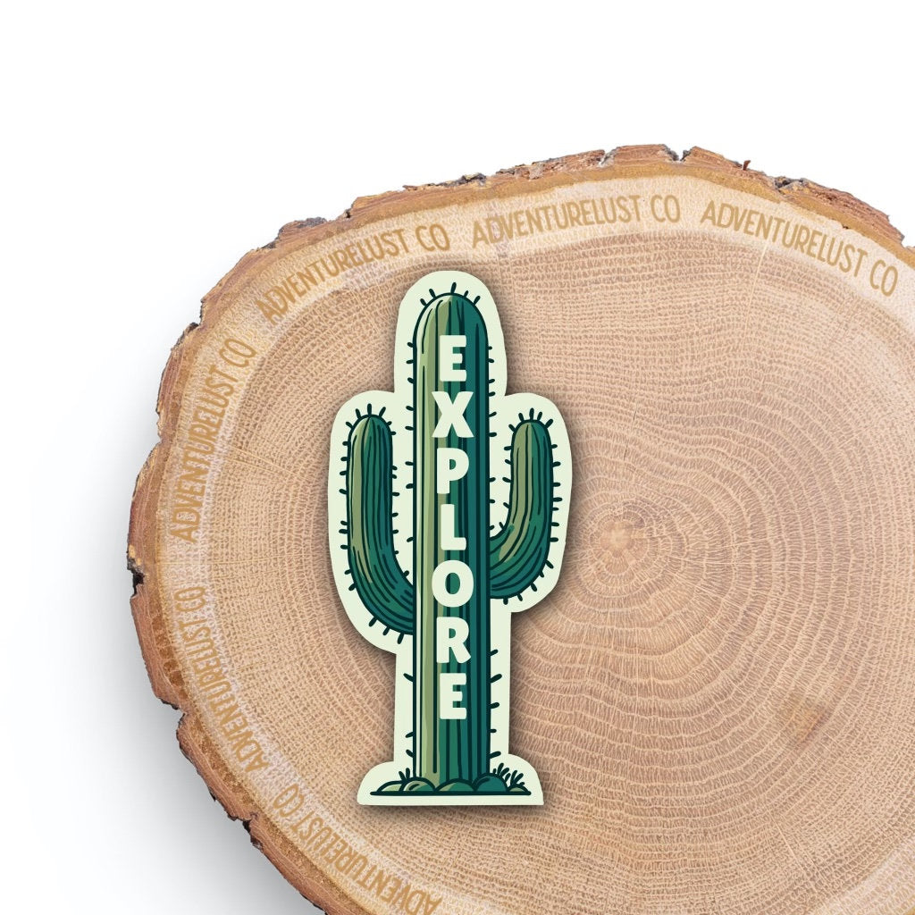 Explore Green Cactus Desert Outdoors Water Bottle Laptop Sticker