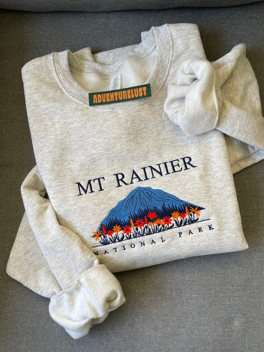 Embroidered mount rainier national park crewneck — Adventurelust