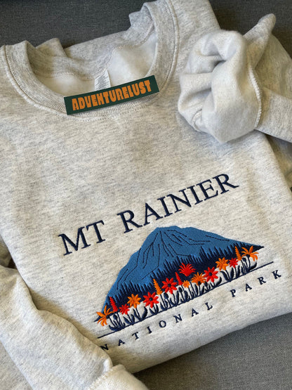 Embroidered mount rainier national park crewneck — Adventurelust