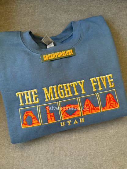 Embroidered the mighty five national parks utah crewneck — Adventurelust